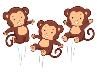 Monkeys Jumping Happy Illustration