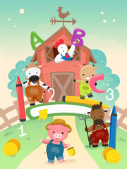 Obraz na płótnie Canvas Preschool Animals Farm Theme Illustration