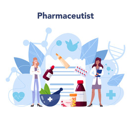 Pharmacy concept. Pharmacist holding a bag with pharmacy