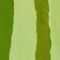 Green torn paper collage close-up. Texture made from various paper and cardboard parts. Damaged old...