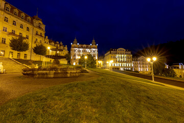 Fototapeta na wymiar Mariánské Lázně (Marienbad) - Goethe Square at night - Czech Republic
