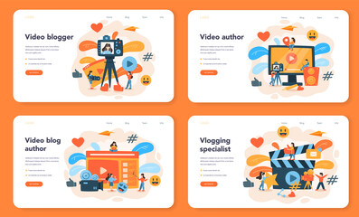 Fototapeta premium Video blogger web banner or landing page set. Share video content