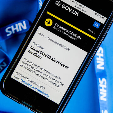 Close Up Of The UK NHS Track And Trace Mobile Phone App To Alert People To COVID-19