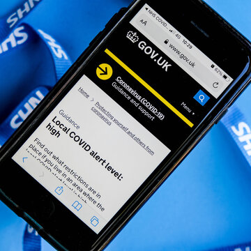Close Up Of The UK NHS Track And Trace Mobile Phone App To Alert People To COVID-19