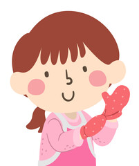Kid Girl Wear Oven Gloves Baking Illustration