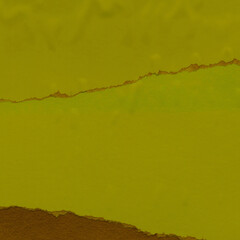 Green torn paper collage close-up. Texture made from various paper and cardboard parts. Damaged old...
