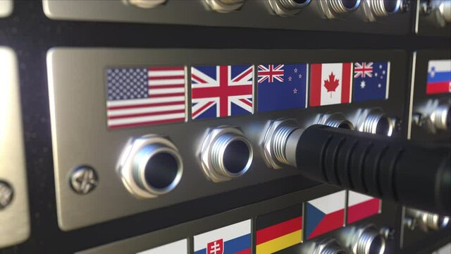 Jack plug with flag of New Zealand. Conceptual 3d animation