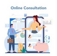 Financial advisor online service or platform. Business character