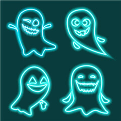 Set of icons. Neon ghosts