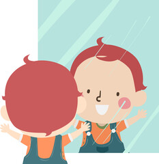 Kid Toddler Boy Looking At Mirror Illustration