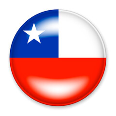 Flag of Chile in the form of a round button with a light glare and a shadow. The symbol of Independence Day, a souvenir, a button for switching the language on the site, an icon.