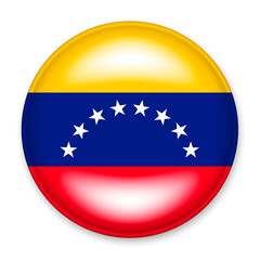 Flag of Venezuela in the form of a round button with a light glare and a shadow.