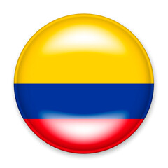Flag of Colombia in the form of a round button with a light glare and a shadow.