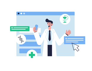 Vector illustration. Medical concept. Online consultation with a doctor. Telemedicine.