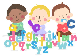 Obraz premium Kids Toddlers Play Alphabet Letters Illustration