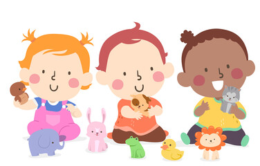 Kids Toddlers Play Animal Toys Illustration