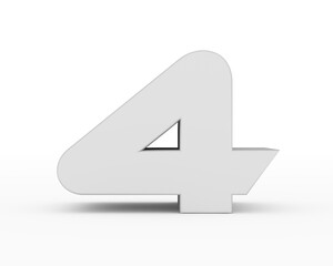 Number 4 - white gray futuristic 3d font standing isolated on white background