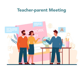Teacher concept. Profesor planning curriculum, meeting parents.