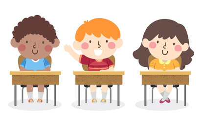 Kids Boy Active Class Raise Hand Illustration