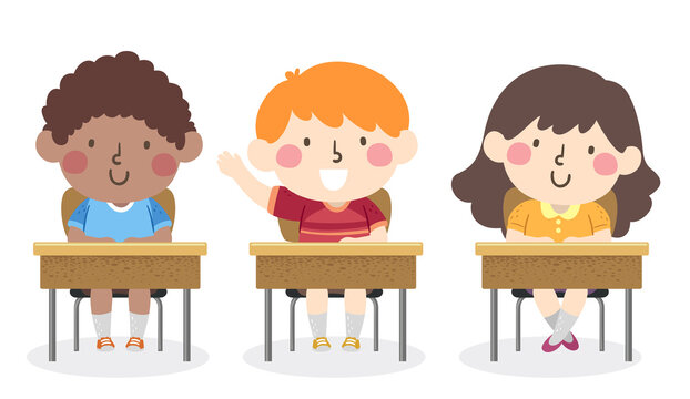 Kids Boy Active Class Raise Hand Illustration
