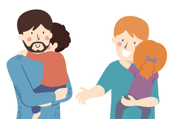 Kids Carried Dad Talking Illustration