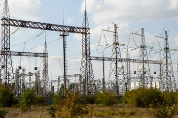 Fototapeta premium power lines in the field