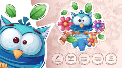 Bird in flower - cute sticker