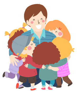 Kids Man Hug Teacher Illustration