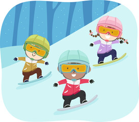 Fototapeta premium Kids Snowboarding Goggles Helmet Illustration
