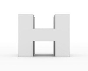Letter H - white gray futuristic 3d font standing isolated on white background