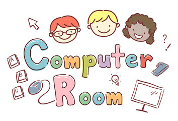 Stickman Kids School Computer Room Illustration