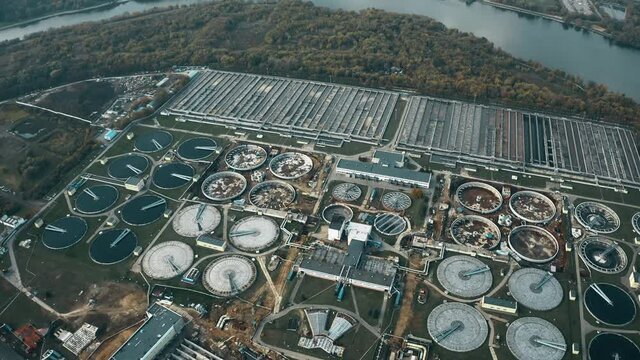 Aerial shot of a big water treatment plant