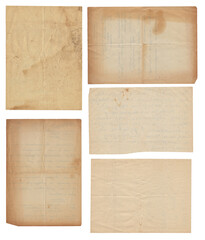 Set of Old vintage rough paper with scratches and stains texture isolated