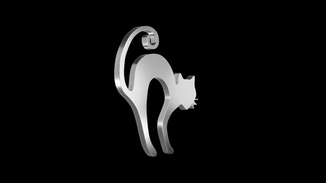 Stylized cat logo spinning. Alpha channel. Seamless looping.
