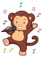 Monkey Sing Music Notes Illustration