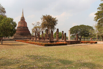 ruin buddhist temple in sukhothai in thailand 