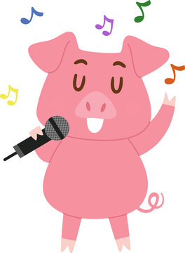 Pig Animal Sing Microphone Illustration
