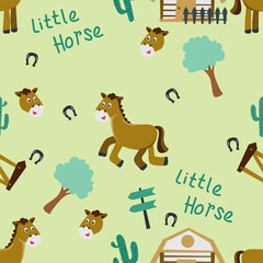 Seamless childish pattern with cute horses. Creative blackand white kids texture for fabric, wrapping, textile, wallpaper, apparel. Vector illustration