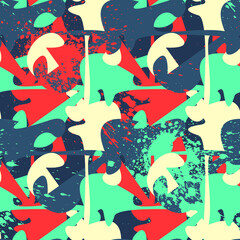 Urban colorful seamless pattern with chaotic shapes, dots and spots