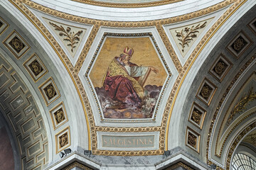 Esztergom, Hungary. Mosaic and fresco depicting Saint Augustine, one of the Four Great Doctors of...