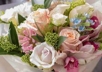 Flower composition. Macro photo. Wedding decor. A Beautiful bouquet of fresh spring flowers.