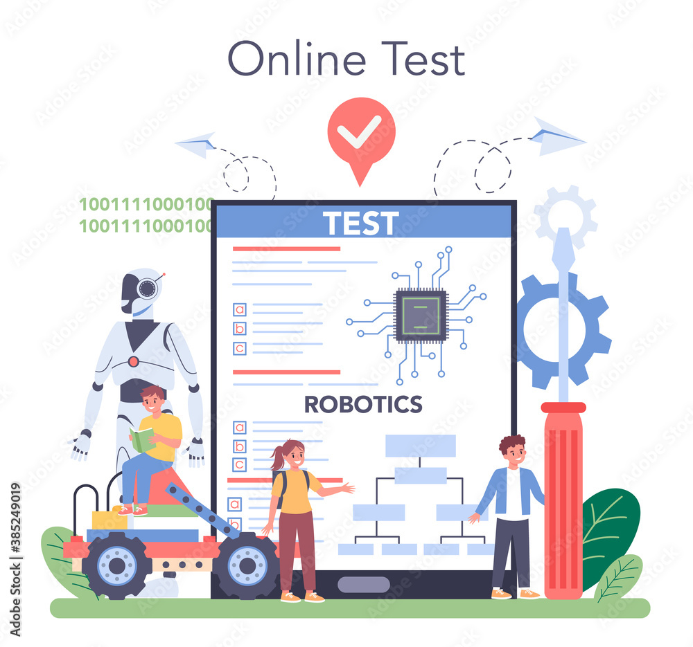 Poster robotics school subject online service or platform. robot