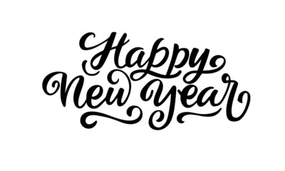 Happy New Year for Happy holidays greeting card. Vector Lettering celebration logo. Typography for winter holidays. Calligraphic poster on white background.Postcard motive