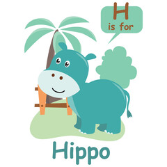illustration of isolated animal alphabet H for Hippo. Cute Animal Alphabet Series for children.