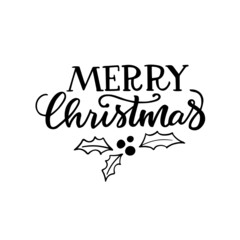 Merry Christmas for Happy holidays greeting card. Vector Lettering celebration logo. Typography for winter holidays. Calligraphic poster on white background.Postcard motive