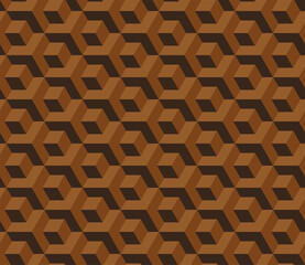 Seamless Cubes Pattern. 3d brown vector geometric wallpaper, cube pattern background. Optical illusion.Modern Graphic Design.
