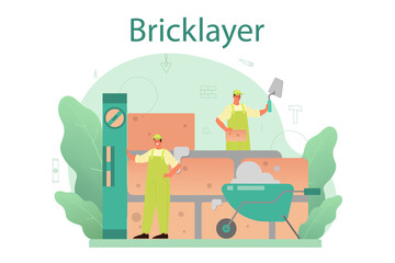 Bricklayer concept. Professional builder constructing a brick wall