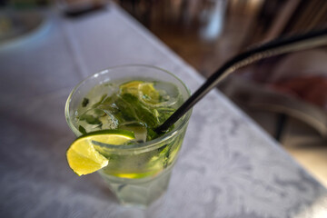 a glass of cool delicious Mojito with ice