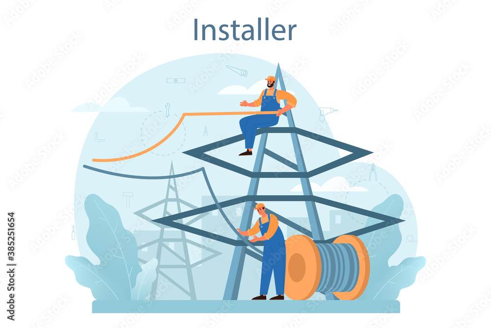 Poster installer concept. worker in uniform installing constructions. professional