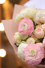 Flower composition. Macro photo. Wedding decor. A Beautiful bouquet of fresh spring flowers.